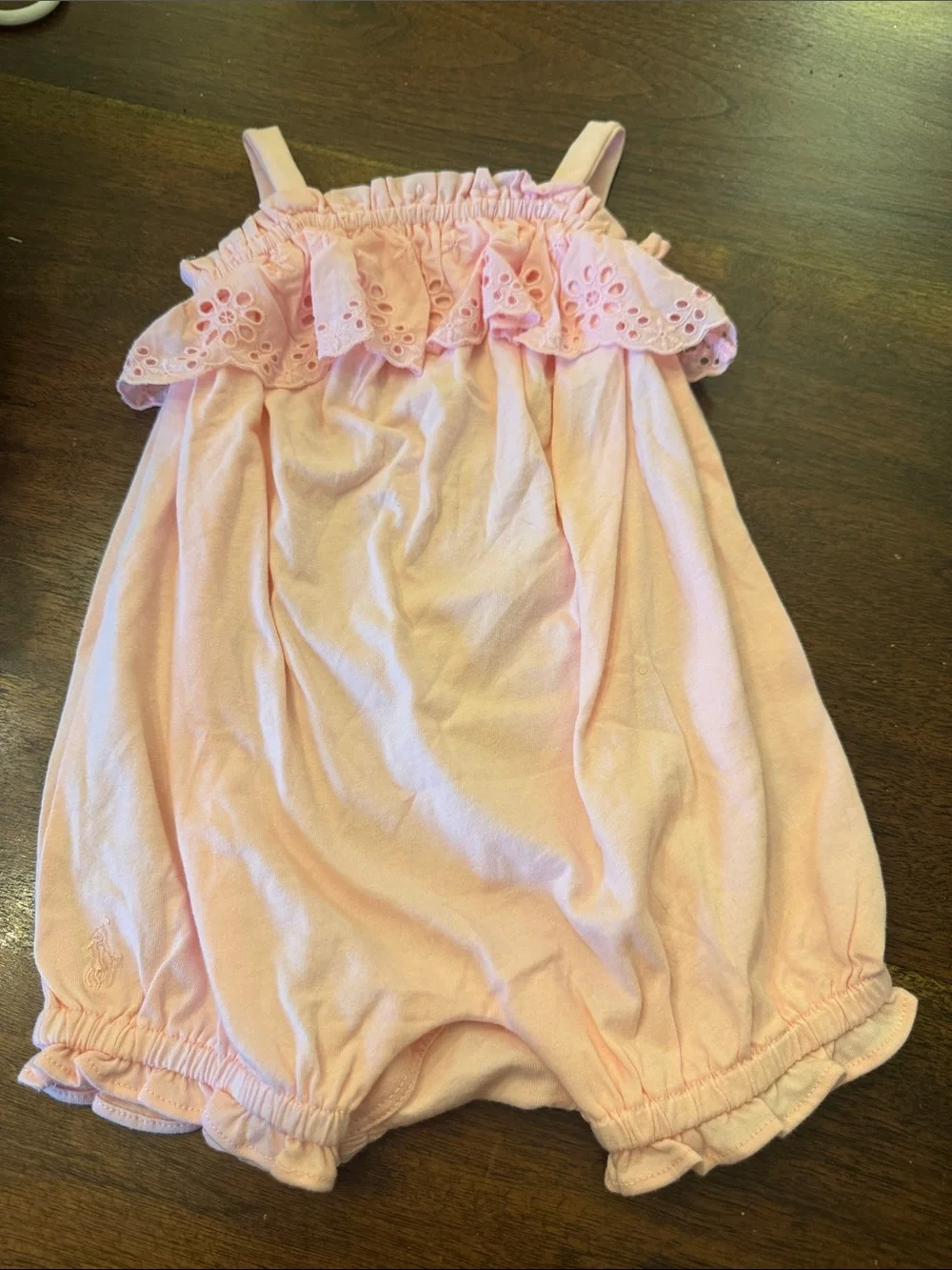 Ralph Lauren Pink Eyelet Ruffle Baby Romper